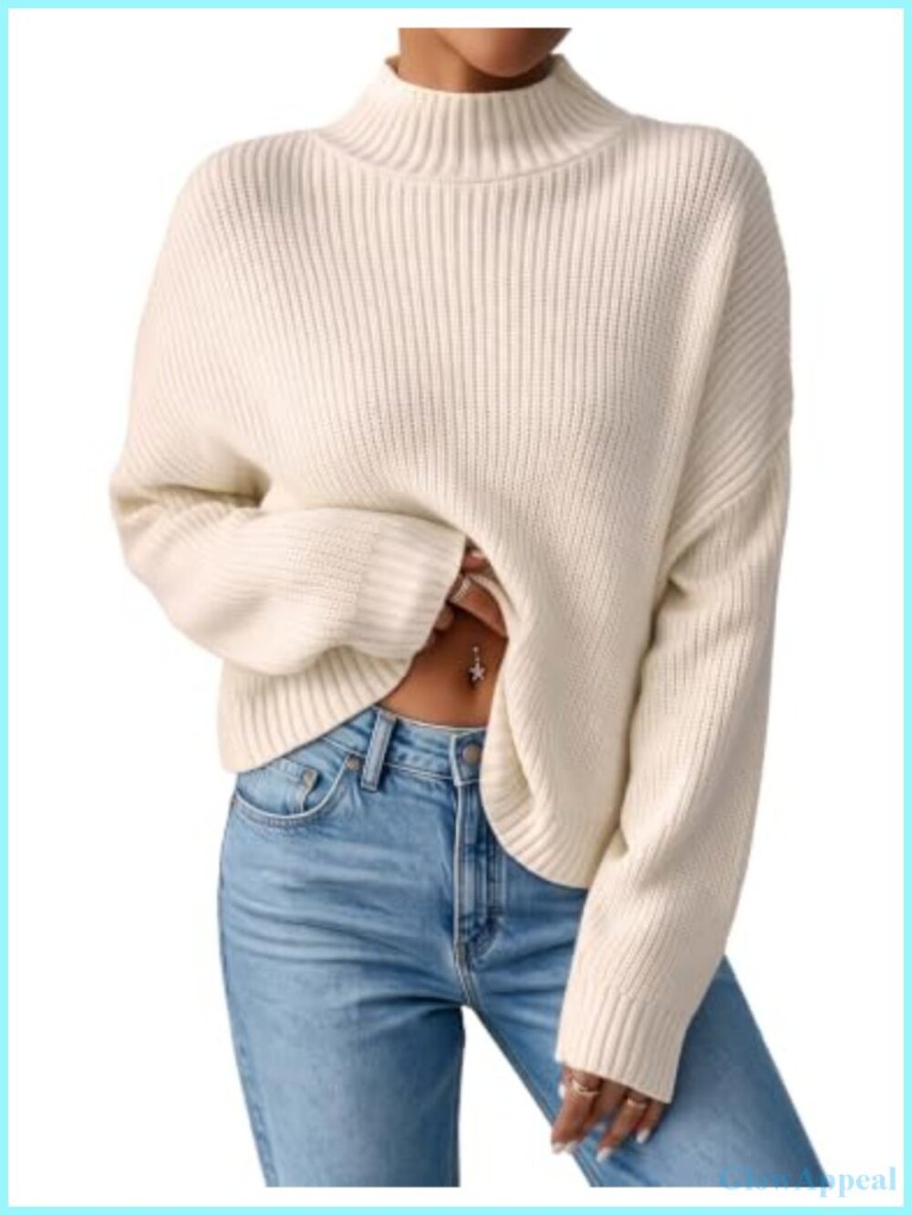 SunnyMelody Womens Cropped Mock Neck Soft Knit Casual Fall Pullover Sweater
